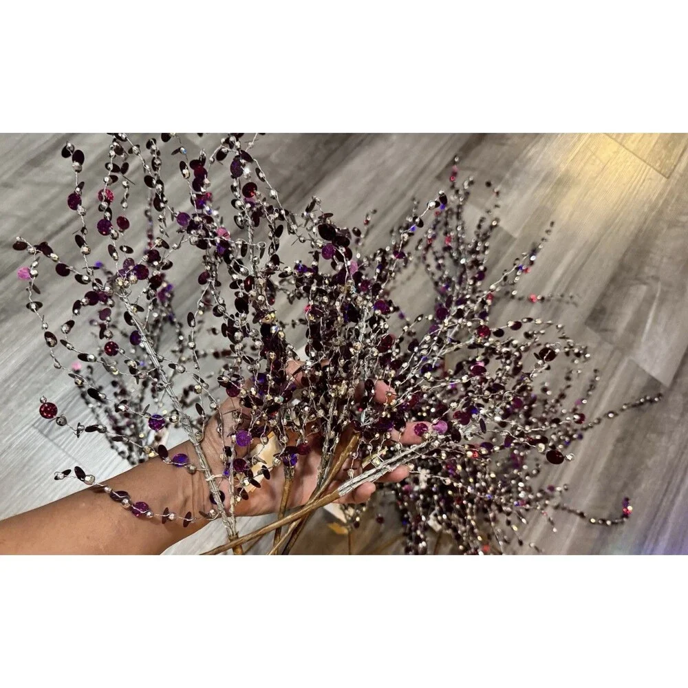 Beaded wire Christmas Tree Picks, purple silver Lot Of 18 Christmas.